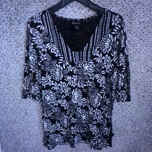 Bryant Black & White Floral V-Neck Women's Top